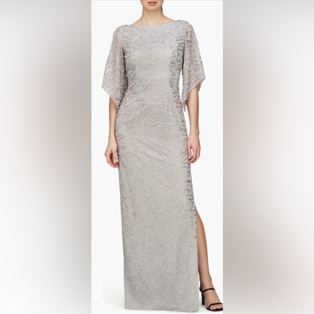 NWT JS Collections Camile Flutter Sleeve Column Gown in Gray -‎ 4